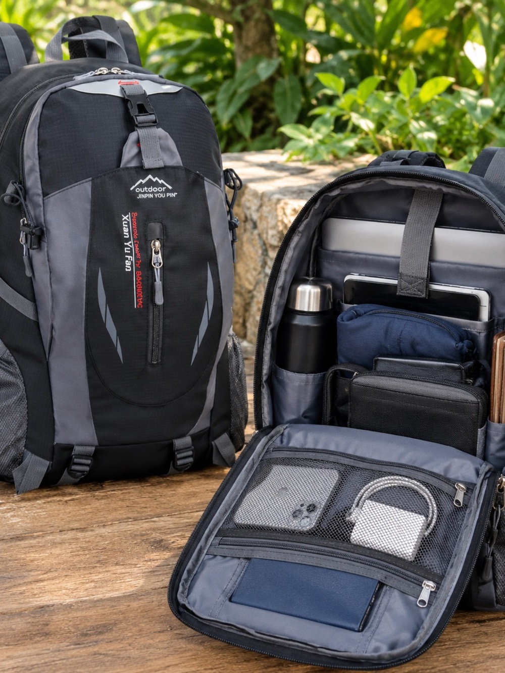 Black & Gray Men's Backpack with Tech Organization